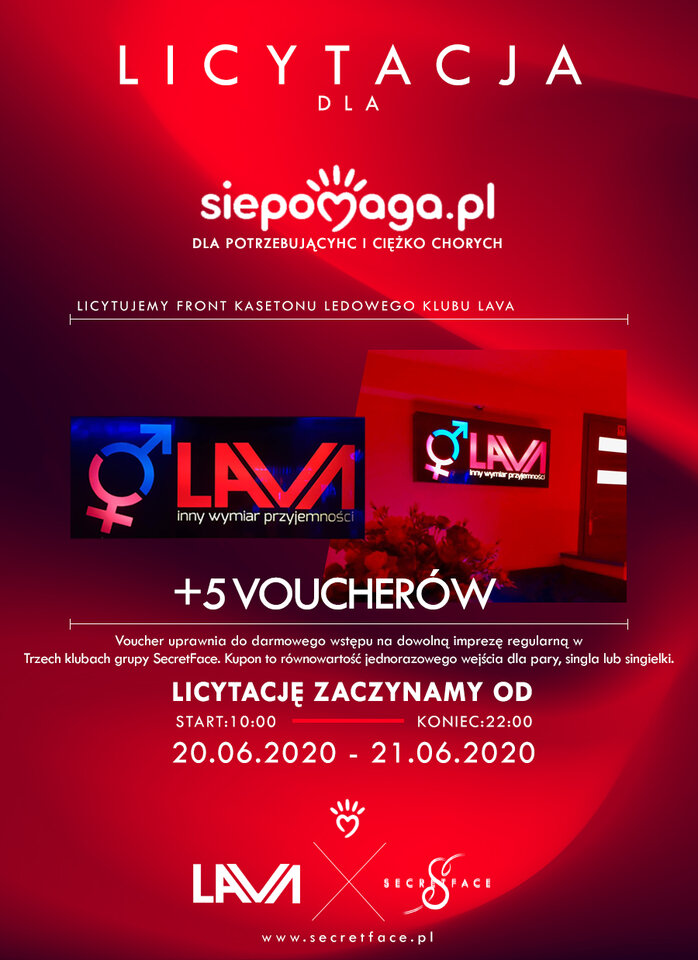 Licytacja charytatywna FRONTU kasetonu "LaVa" i 5 VOUCHERÓW - LavaClub