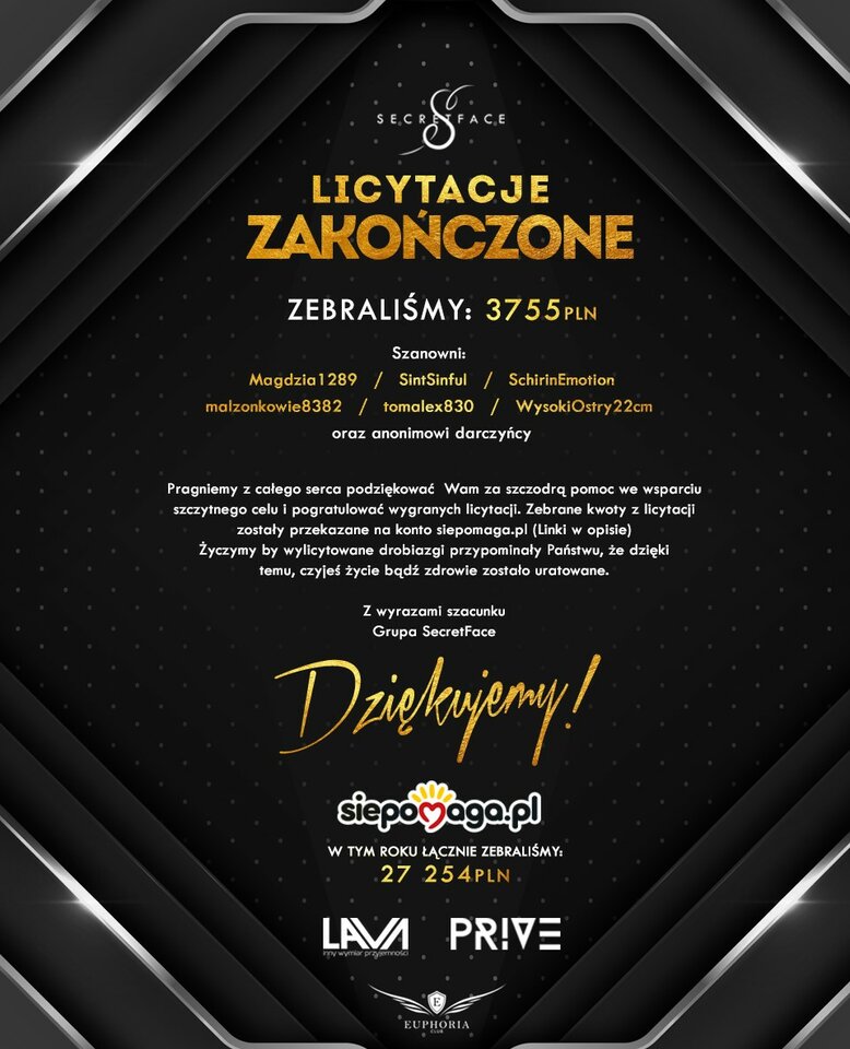 Podziękowanie 2020 Siepomaga.pl - PriveClub
