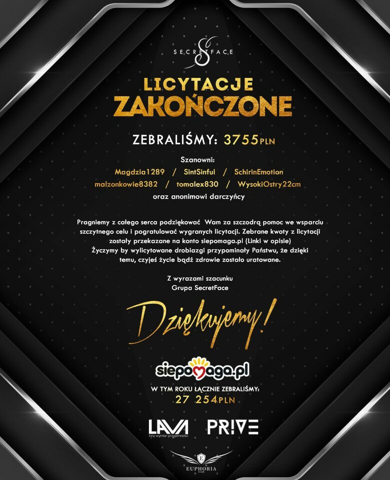 Podziękowanie 2020 Siepomaga.pl - LavaClub