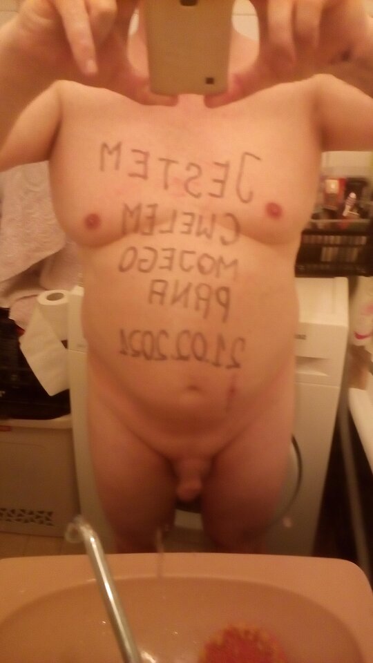 P cwelik z napisem na ciałku Jestem Cwelem Mojego Pana 21.02.2021 g.15.53.jpg - Wawa48