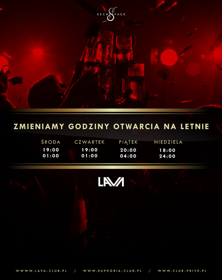 Letnie godziny otwarcia klubu ! - LavaClub
